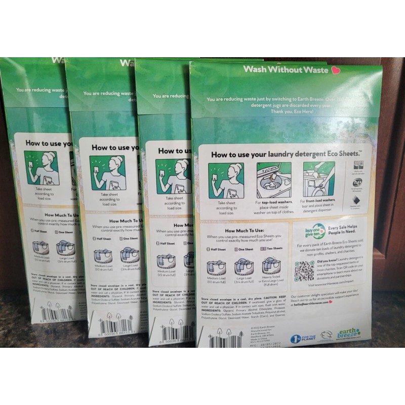 Earth Breeze Laundry Detergent Sheets Fresh Scent Lot 4 X