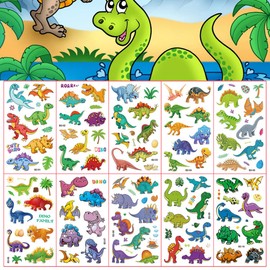 10 Sheets Dinosaur Tattoo Children, Temporary Tattoos for Children, Dinosaur Party Bags Children's Birthday, Cartoon Children's Tattoos, Waterproof Stickers Tattoos Sticking for Girls Boys Party Fun