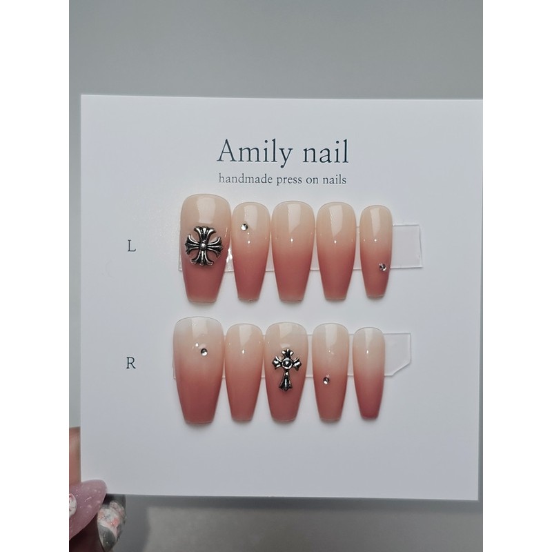 ♡Dry rose gradient [Handmade nail tip] Emily Nail - Short