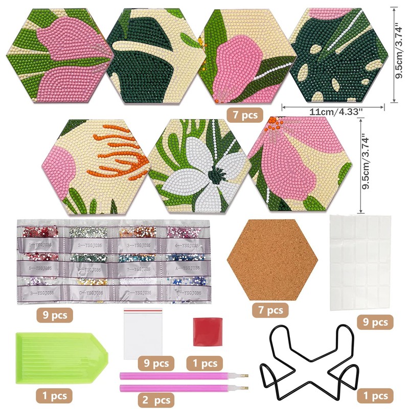Diamond Painting Coasters, DINGHENG 7 Pieces Diamond Art Hexagonal Coaster
