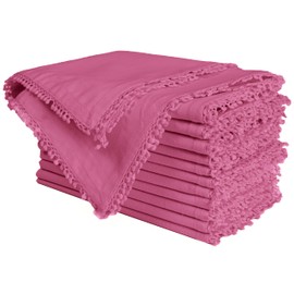 Servilletas de tela de 18 x 18 pulgadas, juego de 12 orquídeas salvajes (rosa) con encaje decorativo en orillo, cena, boda, mesa, baby shower, servilletas de tela lavables a máquina