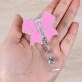 Pink Bow Badge Reel, ID Badge Holder Retractable Clip, Nurse Badge Reels, Nursing Student Name Badge Holders, RN LPN CNA MA Medical Worker Nurse Teacher Accessories for Work, Cute Nursing Badge Reels