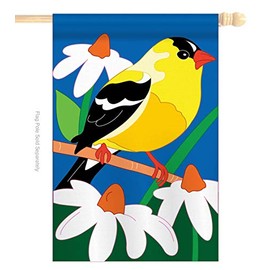 Two Group - Gold Finch Garden Friends - Everyday Birds Applique Decorative Vertical House Flag 28" x 44"