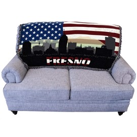Pure Country Weavers California - Fresno - City American Flag Blanket - Gift Tapestry Throw for Back of Couch or Sofa - Woven from Cotton - Made in The USA (61x36)