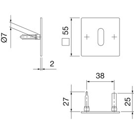 Key Escutcheon Flat with Support Cam Square BB Stainless Steel
