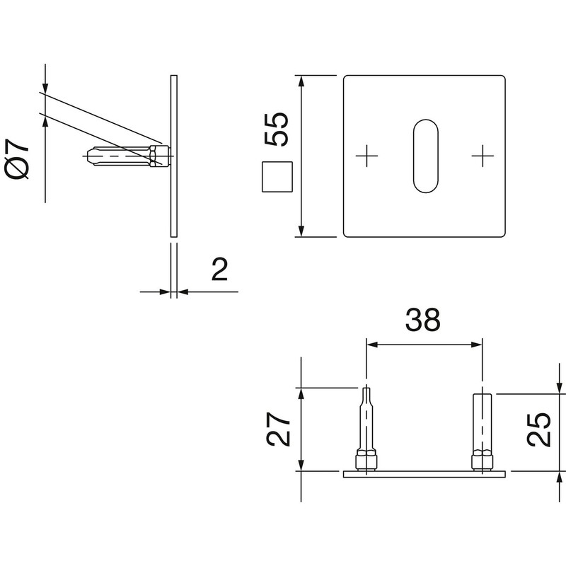 Key Escutcheon Flat with Support Cam Square BB Stainless Steel