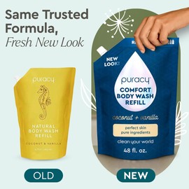 Puracy Puracy Body Wash Refill, Natural Body Wash, 98.6% Pure Plant Ingredients, Moisturizing Shower Gel for Women Men Kids, Body Soap for Dry Sensitive Skin. Gently Scented with Coconut & Vanilla, 48 Ounce