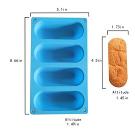 AKINGSHOP Hot Dog Bun Pan - 2 Pack 4 Cavity Silicone Hot Dog Bun Molds, Non-stick French Bread Pan, Baguette Baking Tray for Sandwich Hot Dog Bun Rolls
