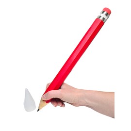 Zugar Land Giant Pencil 15" (4 Colors Available: Orange, Yellow, Blue and Green) Real Wood. Already Sharpened. Large Wooden Jumbo Pencils with Pink Top Erasers (RED (1 Pencil))