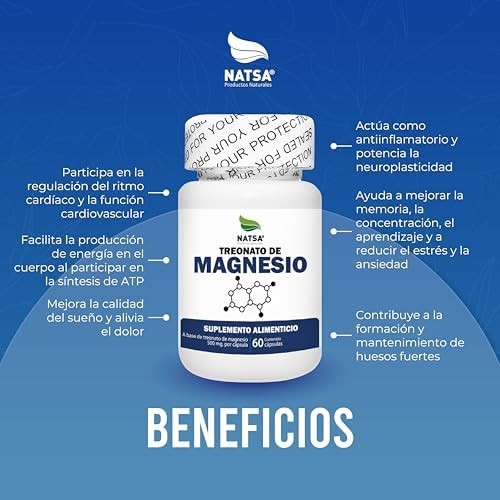 NATSA Treonato de Magnesio 60 Cápsulas 500 mg de Treonato