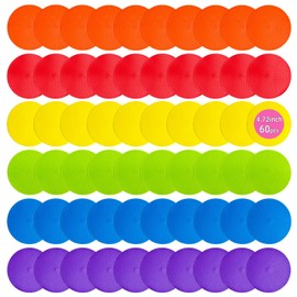 Vasolpryb Spot Markers 4.72 Inch 60 Pcs Non Slip Rubber Floor Markers Flat Field Cones Poly Dots for Classroom Dance Sports Soccer Basketball Speed Agility Training(6 Colors)