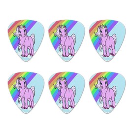 Pink Unicorn Floating on Cloud Rainbow Novelty Guitar Picks Medium Gauge - Set of 6