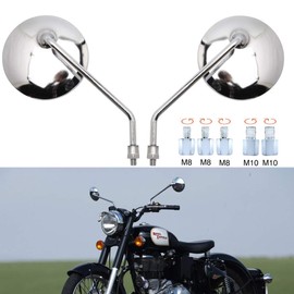 Chrome Motorcycle Handlebar Mirrors Rearview Side Mirrors Fit with M8 M10 Clockwise and Counter Clockwise Threaded Bolts for Scooter Street Bike Cruiser Chopper Sport Bike ATV