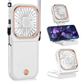 Ventilador portátil para collar personal de mano, plegable, mini ventilador silencioso recargable por USB, con función de soporte para teléfono celular, banco de energía de 3000 mAh, con manos libres