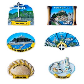 LILAJ Cornwall 3D Fridge Magnets – Set of 6 Resin Souvenirs, Hand-Painted UK Travel Home Decor Gift – Strong Decorative Magnets, Cornish Pasty, Land’s End, St Michael’s Mount, Cream Tea, Tourist Gifts