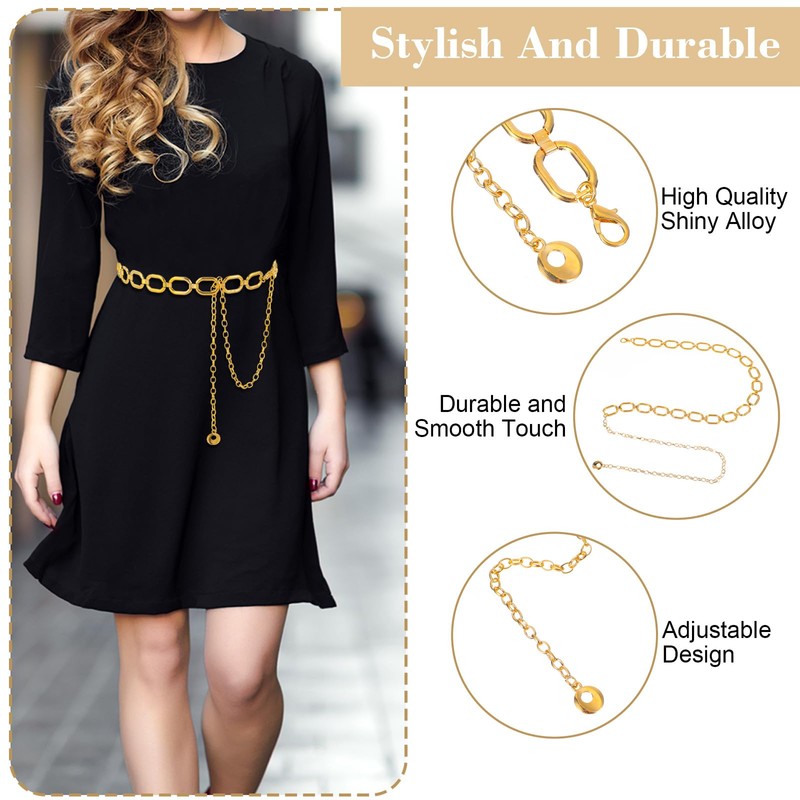 Gold Chain Belt for Women, Adjustable Metal Gold Waist Chains,