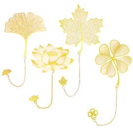 4 Pcs Metal Leaf Bookmarks with Chain Graduation Gift Teacher Appreciation Book Fans Writers Booklovers
