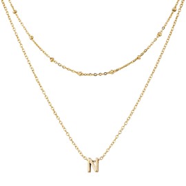Mikovivi 1pcs Initial Letter Necklace & 1pcs Short Chain, Fashion Gold-Plated Alphabet Necklace Layered Initial Necklaces Tiny Pendant Choker Necklace for Women Jewelry (N)