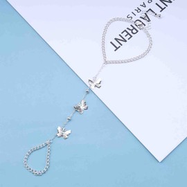 Cimenexe Bohemian Butterfly Finger Bracelet Butterfly Slave Bracelet Station Ball Ring Hand Chain Bracelet Silver Ring Wrist Bracelet Beach Hand Chain Jewelry for Women and Girls Gifts