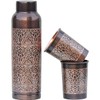 ANCIENTIMPEX Pure Copper Water Bottle with 2 Tumblers Set, Beautiful