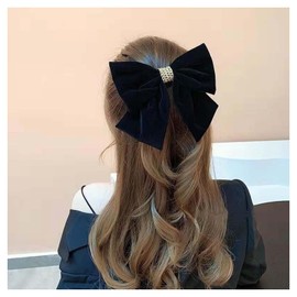 Cybche Vintage Velvet Satin Bow Hairclips Black Velvet Bow Hair Barrettes Black Satin Bow Hair Clips French Ribbon Bowknot Hair Clips Large Bow Hair Accessories for Women Headdress