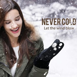 YISEVEN Women's Merino Rugged Sheepskin Winter Shearling Leather Gloves Mitten Sherpa Fur Cuff Thick Wool Lined and Heated Warm for Winter Cold Weather Dress Driving Work Gifts, Black Large