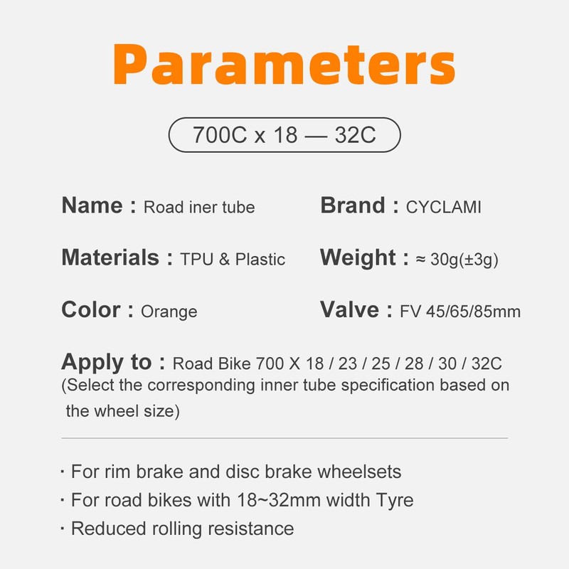CYCLAMI 1/2-Pack TPU Inner Tube 700C x 18-32c, All Road