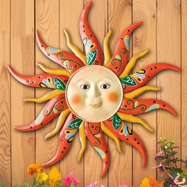EOORAU Metal Sun Wall Art Decor, 17.3 inch Metal Sun Face Garden Sculptures Statues Wall Art Decorations for Indoor and Outdoor, Room Garden Porch Fence Balcony Patio Decor