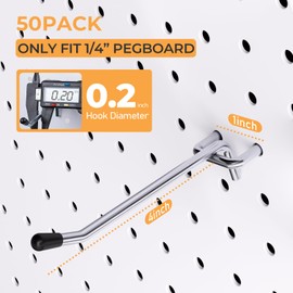 INCLY 50 Pack 4 Inch Pegboard Hooks, 1/4" Heavy Duty Peg Board Hooks Accessories with Rubber Tipped, Peg Board Tool Hangers Fit 1/4" Pegboard for Hanging Tools Garage, Craft Room, Kitchen, Store