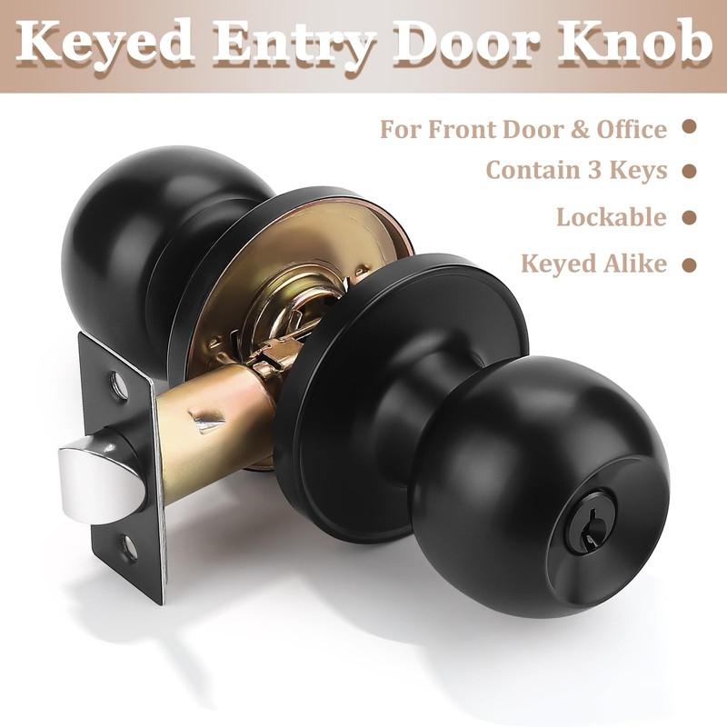 Probrico 6 Pack Black Door Locks with Key, Exterior Door