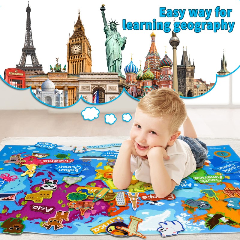 Taika World Felt Set, Felt World Map with World Famous