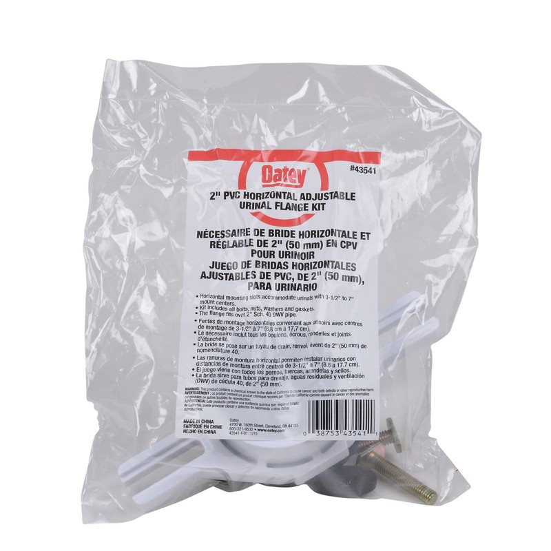 Oatey 43541 2-inch White PVC Horizontal Adjustable Urinal Flange Kit,