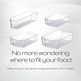 Ceybo Original Set of 4 Durable Refrigerator Food Storage Organizer Bins Variety Pack for Fridge, Freezer, Kitchen Cabinet and Pantry, Dishwasher Safe