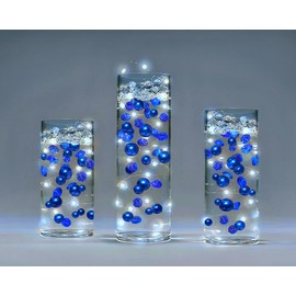 200 Floating Royal Blue/Navy Pearls Pearls with Matching Sparkling Gems-Jumbo Sizes-Fills 4 Gallons of Transparent Gels for Floating Effect-with Measured Floating Gels Prep Bags for Best Results!