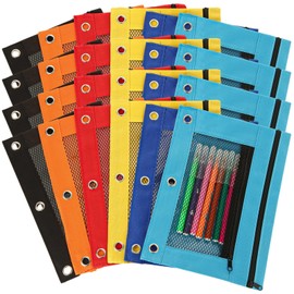YAYODS 24 Pack Pencil Pouch for 3 Ring Binder, Binder Pouches Bag with Zipper Bulk, Assorted Colors Zipper Pencil Case for Office Supplies, 6 Colors