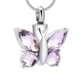 Butterfly Cremation Jewellery for Ashes Pendant - Butterfly Urn Necklace with Mini Keepsake Urn Memorial Ash Jewellery, Stainless Steel, No Gemstone