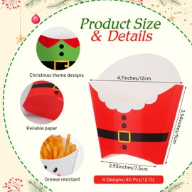 Funnymoom 40 Pcs Christmas French Fries Holder 12 oz Christmas Charcuterie Cups Disposable Paper Snack Cups Santa Elf Elk Snowman French Fry Container Box Appetizer Cups for Christmas Party Supplies