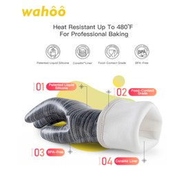 wahoo Liquid Silicone Smoker Oven Gloves, Food-Contact Grade, Heat Resistant Gloves for Cooking, Grilling, Baking, Grey, Large