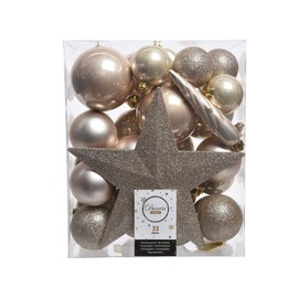 Christmas-Decorations 33-Pieces Set, Christmas Baubles Mix with Star Topper, Plastic