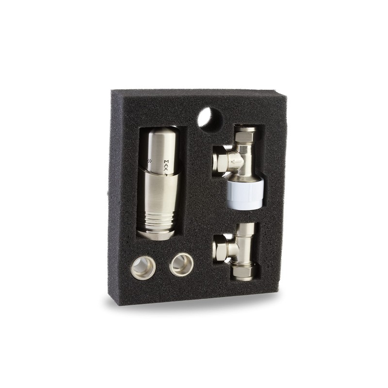 Brushed Nickel Thermostatic Radiator Valve Angled TRV Corner Radiator Thermostat