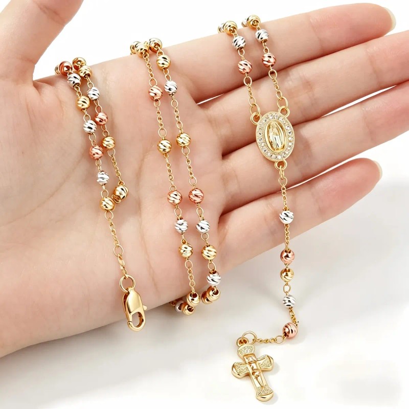 Rosario Virgen De Guadalupe 3 Oros Oro 18k Laminado Con
