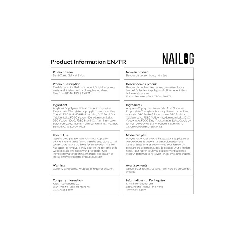 NAILOG Tiras Semicuradas De Gel Para Uñas 20 Pzas Pegatinas