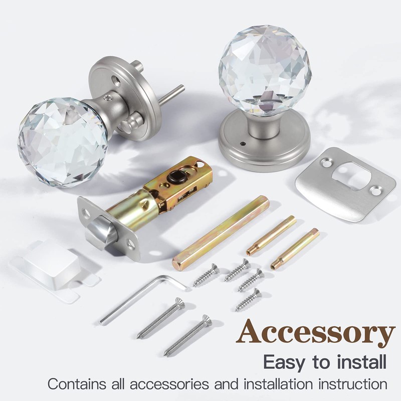 CLCTK Crystal Glass Door Knobs Interior, Premium Bathroom Bedroom Door