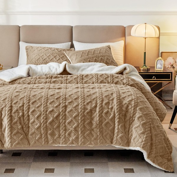 Joyreap 3-Piece Fluffy Faux Fur Sherpa Comforter Set Coffee, Twin