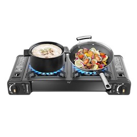 2 Burners Portable Outdoor Camping Stove Picknic Cooking Grill Stove w/Grill Tray,For Camping, Traveling And Picnicking
