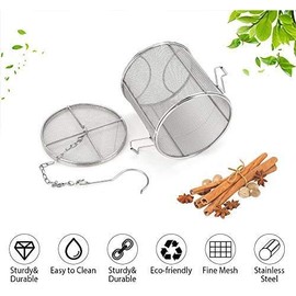 AUNMAS Colador de Condimentos de Acero Inoxidable 304, Filtro de Especias con Malla Fina para Sopa, Caldo y Té, Infusor de Hierbas Reutilizable con Cadena, 14x10 cm