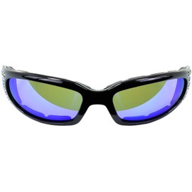 Global Vision Eyewear Marilyn 3 Womens Motorcycle Sunglasses with EVA Foam Padding Bling (Blue Mirror)