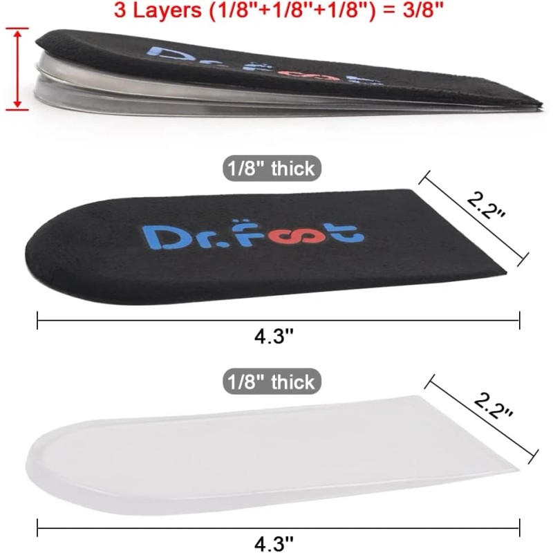 Dr.Foot Adjustable Orthopedic Heel Lift Inserts, Height Increase Insole for