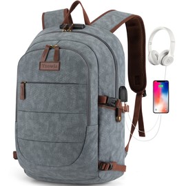 Canvas Laptop Backpack-Anti Theft Bag for Men Women,Rucksack Fits 15.6Inch Laptop, Work Travel with USB Charging Port and Lock
