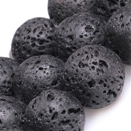 GEM-Inside Natural 20mm Black Lava Rock Round Gemstone Semi Precious Loose Beads for Jewellery Making 15''